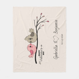 Schattigee Cartoon Lovebirds op tak Valentijn's Da Fleece Deken