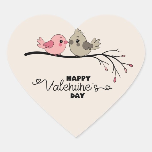 Schattigee Cartoon Lovebirds op tak Valentijn's Da Hart Sticker (Voorkant)