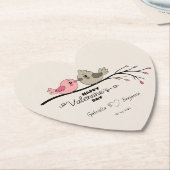 Schattigee Cartoon Lovebirds op tak Valentijn's Da Kartonnen Onderzetters (Gekanteld)