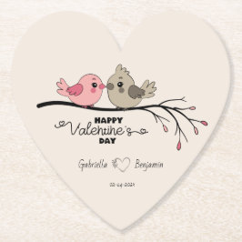 Schattigee Cartoon Lovebirds op tak Valentijn's Da Kartonnen Onderzetters