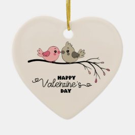 Schattigee Cartoon Lovebirds op tak Valentijn's Da Keramisch Ornament