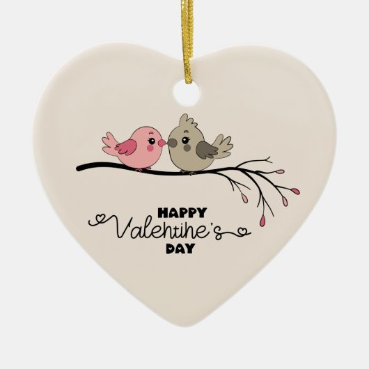 Schattigee Cartoon Lovebirds op tak Valentijn's Da Keramisch Ornament (Voorkant)
