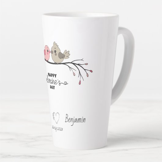 Schattigee Cartoon Lovebirds op tak Valentijn's Da Latte Mok (Rechterhoek)