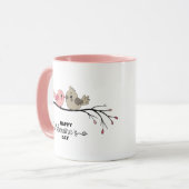 Schattigee Cartoon Lovebirds op tak Valentijn's Da Mok (Voorkant links)