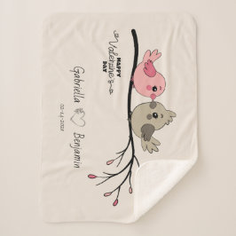 Schattigee Cartoon Lovebirds op tak Valentijn's Da Sherpa Deken