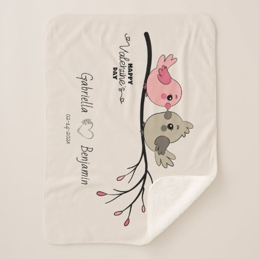 Schattigee Cartoon Lovebirds op tak Valentijn's Da Sherpa Deken (Voorkant)