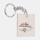 Schattigee Cartoon Lovebirds op tak Valentijn's Da Sleutelhanger (Voorkant Links)