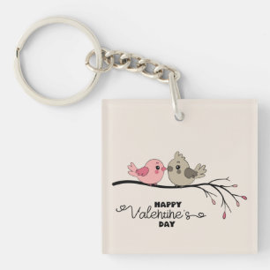 Schattigee Cartoon Lovebirds op tak Valentijn's Da Sleutelhanger