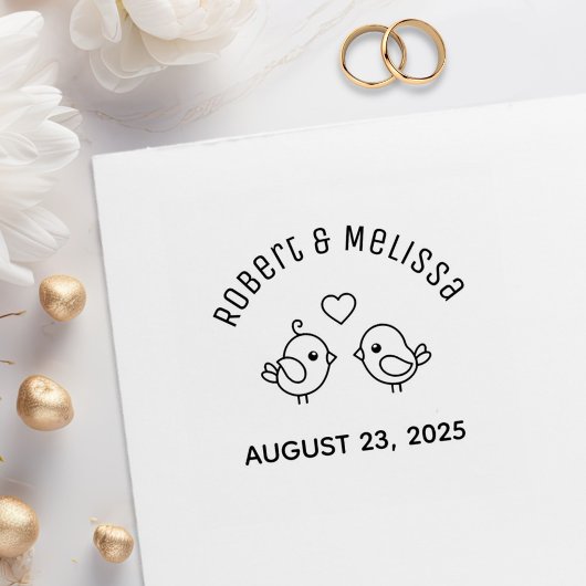 Schattigee Cartoon Lovebirds paar bruiloft Jubileu Rubberstempel