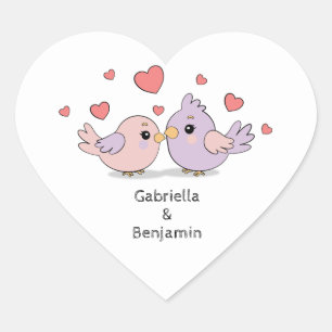 Schattigee Cartoon Lovebirds Pink Heart Valentijn’ Hart Sticker