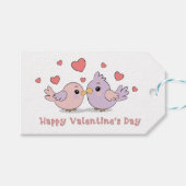 Schattigee Cartoon Lovebirds Pink Hearts Valentijn Cadeaulabel (Voorkant (Horizontaal))