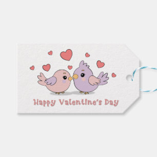 Schattigee Cartoon Lovebirds Pink Hearts Valentijn Cadeaulabel
