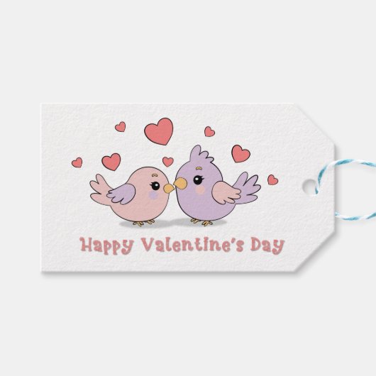 Schattigee Cartoon Lovebirds Pink Hearts Valentijn Cadeaulabel (Voorkant (Horizontaal))