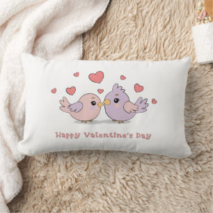 Schattigee Cartoon Lovebirds Pink Hearts Valentijn Kussen