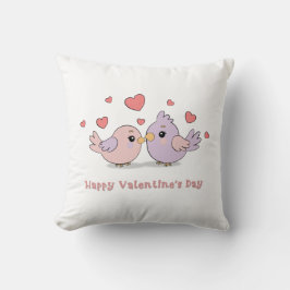 Schattigee Cartoon Lovebirds Pink Hearts Valentijn Kussen