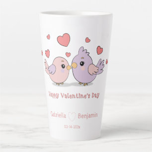 Schattigee Cartoon Lovebirds Pink Hearts Valentijn Latte Mok