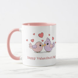 Schattigee Cartoon Lovebirds Pink Hearts Valentijn Mok
