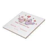 Schattigee Cartoon Lovebirds Pink Hearts Valentijn Tegeltje (Zijkant)