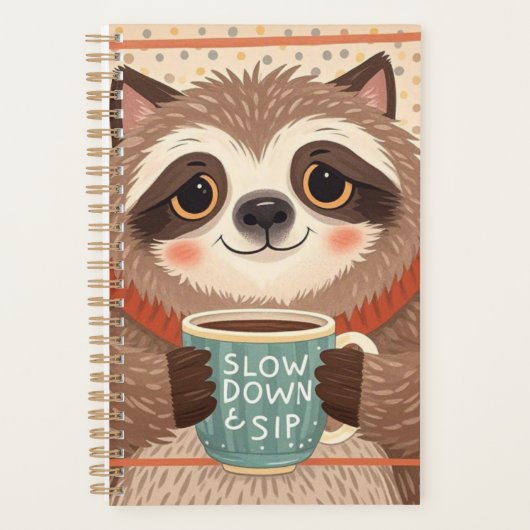 Schattigee Cartoon luiaard met overdreven slaperig Planner (Voorkant)