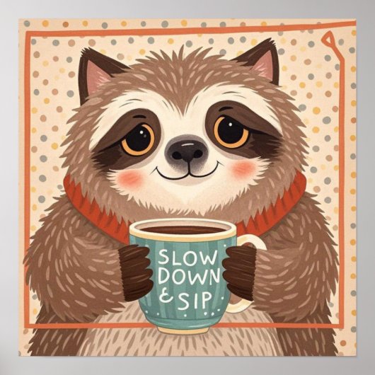 Schattigee Cartoon luiaard met overdreven slaperig Poster (Voorkant)