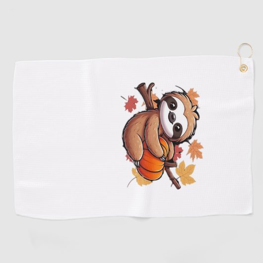 Schattigee Cartoon Luiaard met pompoen - Herfstsei Golfhanddoek (Horizontaal)