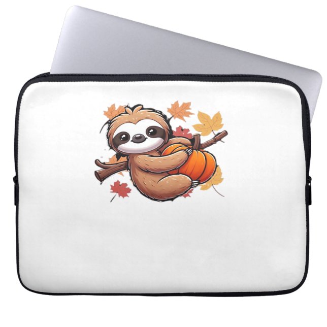 Schattigee Cartoon Luiaard met pompoen - Herfstsei Laptop Sleeve (Voorkant)