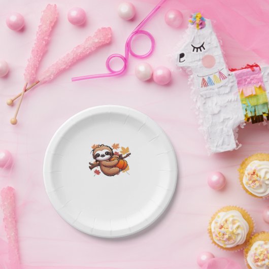 Schattigee Cartoon Luiaard met pompoen - Herfstsei Papieren Bordje (Feest)