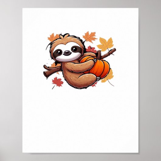 Schattigee Cartoon Luiaard met pompoen - Herfstsei Poster (Voorkant)