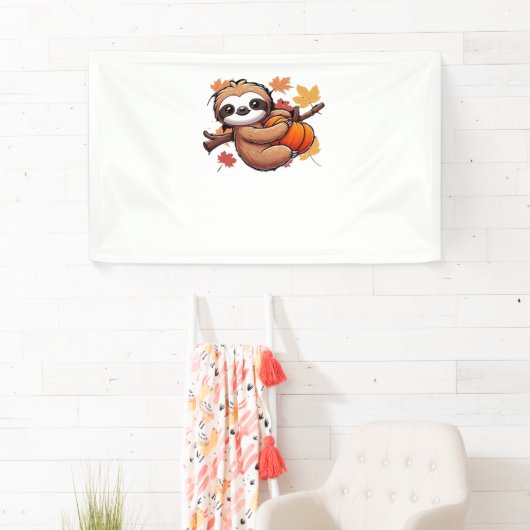 Schattigee Cartoon Luiaard met pompoen - Herfstsei Spandoek (Insitu)