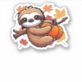 Schattigee Cartoon Luiaard met pompoen - Herfstsei Sticker (Voorkant)