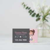 Schattigee Cartoon Maid House Cleaning Service Roz Visitekaartje (Staand voorkant)