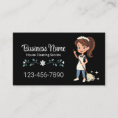 Schattigee Cartoon Maid House Cleaning Service Zwa Visitekaartje (Voorkant)
