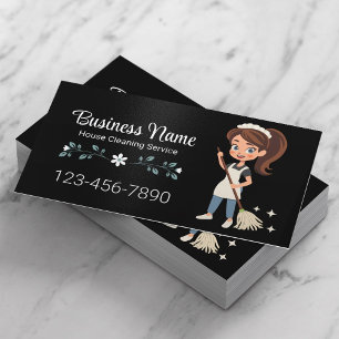 Schattigee Cartoon Maid House Cleaning Service Zwa Visitekaartje