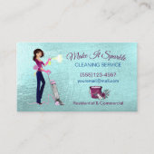 Schattigee Cartoon Maid Schoonmaak Service Blauwgr Visitekaartje (Voorkant)