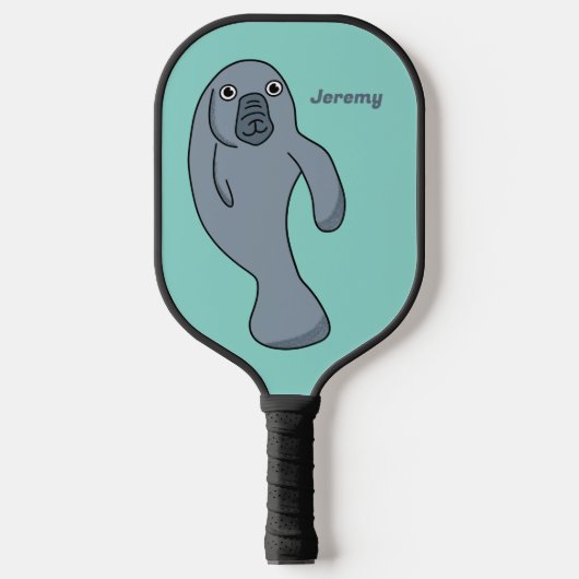 Schattigee Cartoon Manatee gepersonaliseerd Pickleball Paddle (Voorkant)