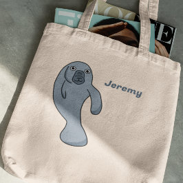 Schattigee Cartoon Manatee gepersonaliseerd Tote Bag