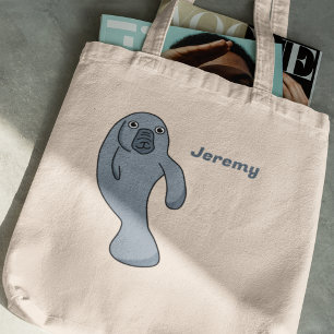 Schattigee Cartoon Manatee gepersonaliseerd Tote Bag