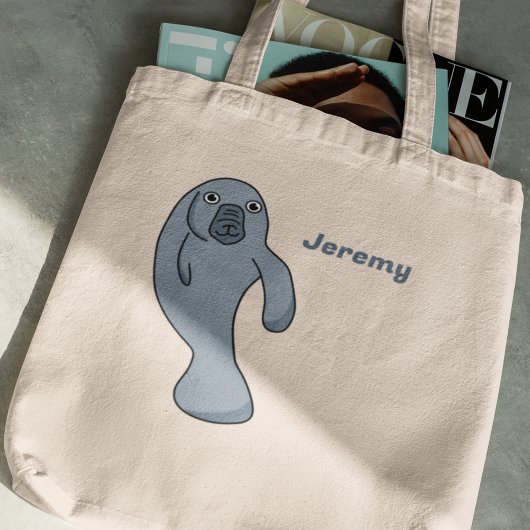 Schattigee Cartoon Manatee gepersonaliseerd Tote Bag