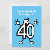 Schattigee Cartoon Mannelijk Blauw 40ste Verjaarda Kaart (Achterkant)