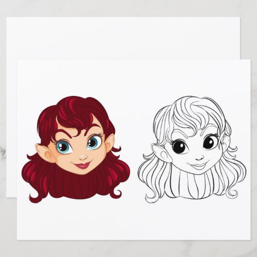 Schattigee Cartoon meisje hoofd kleurplaat (Voorkant / Achterkant)