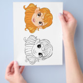 Schattigee Cartoon meisje hoofd kleurplaat Flyer (Hand)