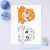 Schattigee Cartoon meisje hoofd kleurplaat Flyer (Enkel)