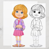 Schattigee Cartoon meisje kleurplaat (Voorkant / Achterkant)