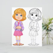 Schattigee Cartoon meisje kleurplaat (Staand voorkant)