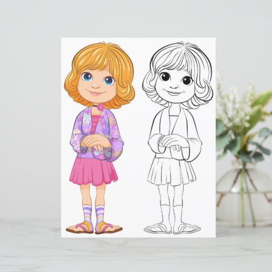 Schattigee Cartoon meisje kleurplaat (Staand voorkant)
