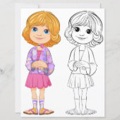 Schattigee Cartoon meisje kleurplaat (Voorkant)