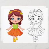 Schattigee Cartoon meisje kleurplaat (Voorkant / Achterkant)