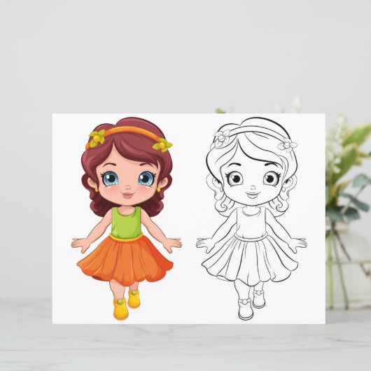 Schattigee Cartoon meisje kleurplaat (Staand voorkant)