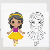Schattigee Cartoon meisje kleurplaat (Voorkant / Achterkant)