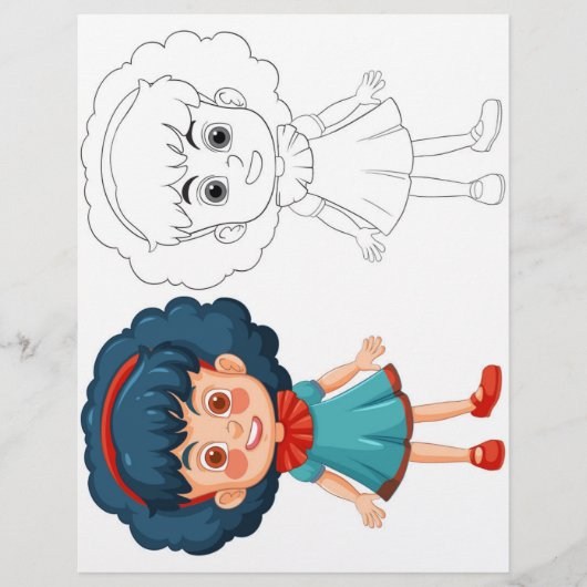 Schattigee Cartoon meisje kleurplaat Flyer (Voorkant)